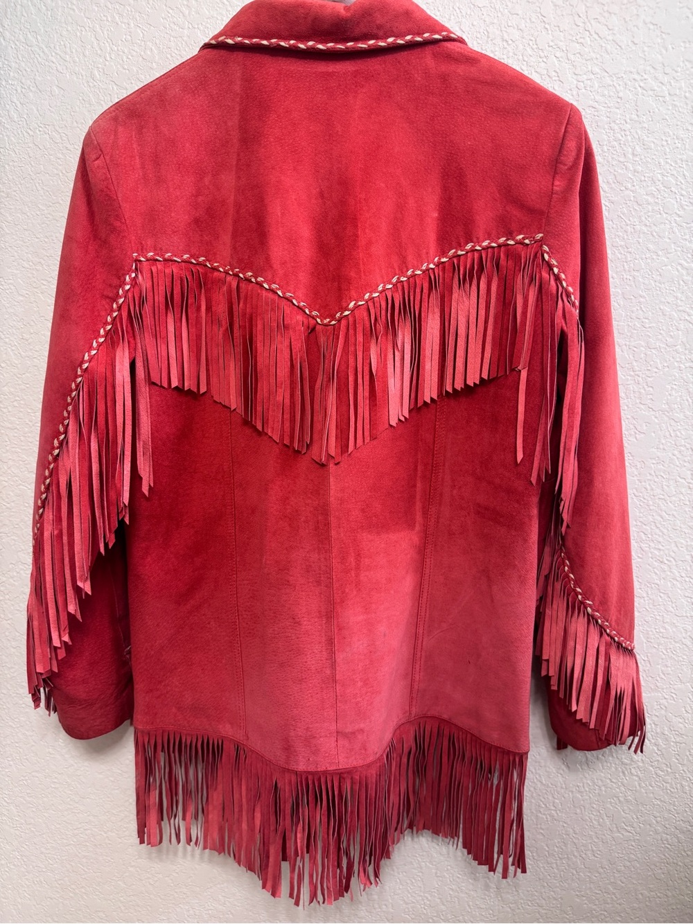 Vintage Red Suede Fringe Leather Jacket - Picture 3 of 6